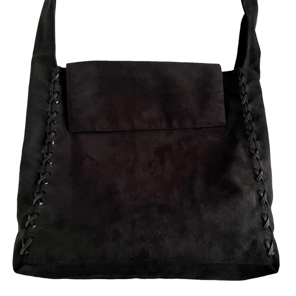 Black Elegant Ultrasuede Handbag Crossbody Messenger/Shoulder Bag Made in Italy - Picture 10 of 14